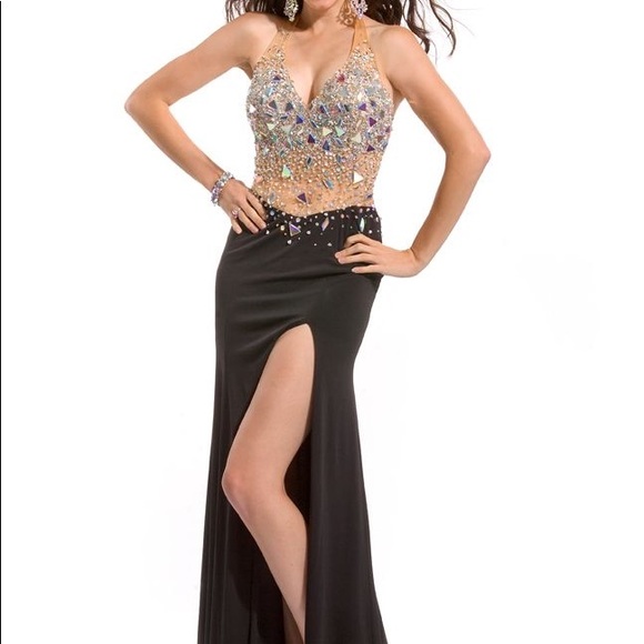 Black sequenced mesh prom dress - Picture 1 of 8